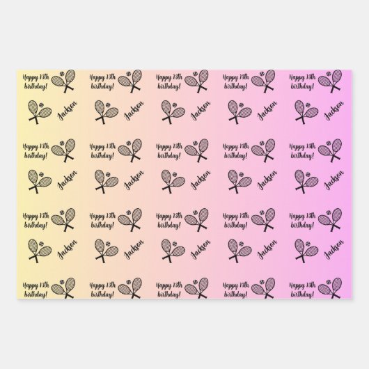 ネームパーソナライズされた気持ちスポーツテーマテニス ラッピングペーパーシート (正面)