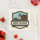 ネームパーソナライズされた素朴ファームハウスオールドウィンドミル スタンダードカクテルナプキン (インサイチュ)