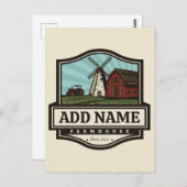 ネームパーソナライズされた素朴ファームハウスオールドウィンドミル ポストカード (正面/裏面)