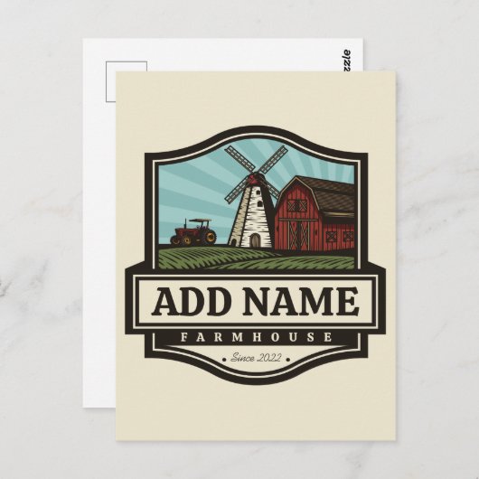 ネームパーソナライズされた素朴ファームハウスオールドウィンドミル ポストカード (正面/裏面)