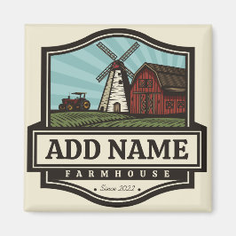 ネームパーソナライズされた素朴ファームハウスオールドウィンドミル マグネット
