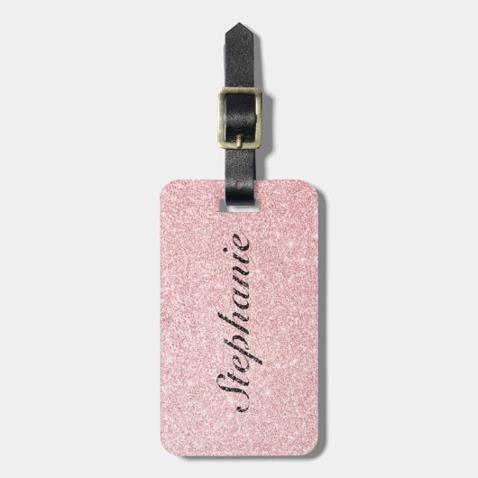 ネームピンクパーソナライズされたグリッタースパークルスタイル ラゲッジタグ (正面縦)