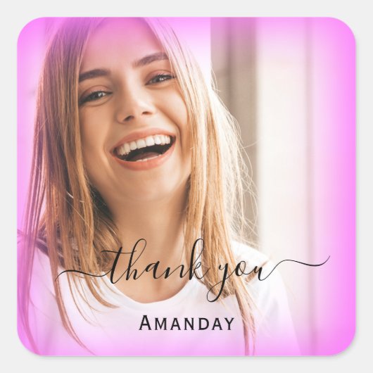 ネームピンクフレームありがとう。写真  ブライダル スウィート16 スクエアシール (正面)