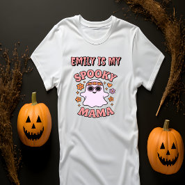 ネームピンクレトロ幽霊不気味ママハロウィーン Tシャツ