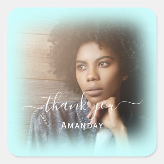 ネームフォト アクアブルー ブライダル スイート16 スクエアシール (正面)