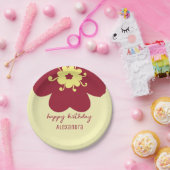 ネームブルガンディブロッサムハッピーバースデー ペーパープレート (パーティー)