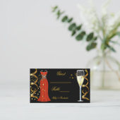 ネームプレイスファンタスティックレッドドレスブラック金ゴールド プレイスカード (スタンド正面)