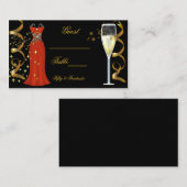 ネームプレイスファンタスティックレッドドレスブラック金ゴールド プレイスカード (正面/裏面)