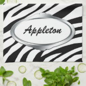 ネームプレートのデザインの黒く及び白いシマウマのプリントタオル キッチンタオル (折り畳み)