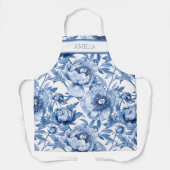 ネームボタニカルブルーフローラアールヌーボーフラワー エプロン (正面)