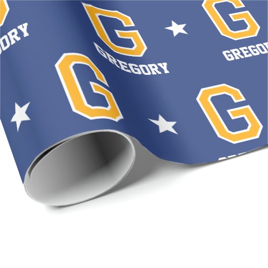 ネームモノグラムのスターネイビー金ゴールドカスタム ラッピングペーパー (ロールコーナー)