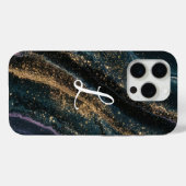 ネームモノグラムダークブラックグリッター Case-Mate iPhoneケース (裏面 (横))