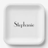 ネームモノグラムテンプレートカスタム白黒かわいい ペーパープレート (正面)