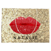 ネームレッドキスリップグリッターシャンパーニュ金ゴールドグラムラール ラージペーパーバッグ (裏面)