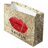 ネームレッドキスリップグリッターシャンパーニュ金ゴールドグラムラール ラージペーパーバッグ (正面アングル)