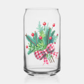 ネーム入り グリーンと赤いベリーのクリスマスブーケ 16oz ガラス缶 (正面)
