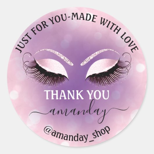 ネーム感謝していブティックまつげショップピンクバイオレット ラウンドシール (正面)