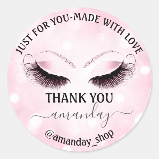 ネーム感謝していブティックまつげショップピンク赤面 ラウンドシール (正面)