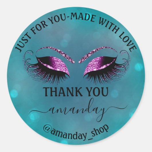 ネーム感謝していブティックアイラッシュショップティール（緑がかった色）バイオレットベリー ラウンドシール (正面)