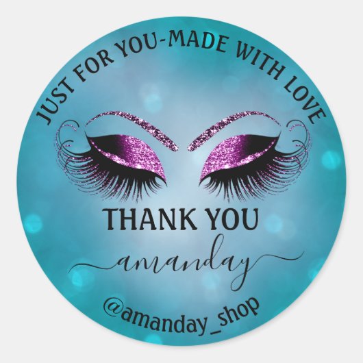 ネーム感謝していブティックアイラッシュショップティール（緑がかった色）ピンクグレー ラウンドシール (正面)