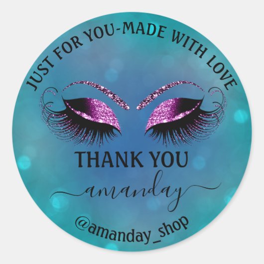 ネーム感謝していブティックアイラッシュショップティール（緑がかった色）ピンクネイビー ラウンドシール (正面)