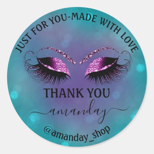 ネーム感謝していブティックアイラッシュショップティール（緑がかった色）ピンクブルー ラウンドシール (正面)
