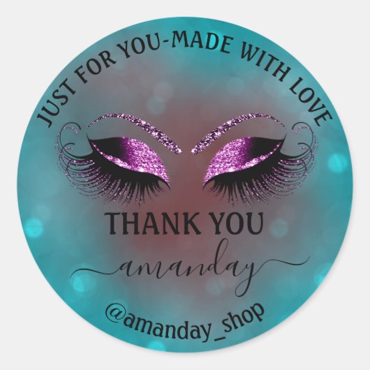 ネーム感謝していブティックアイラッシュショップティール(緑がかった色)ピンクマルーン ラウンドシール (正面)