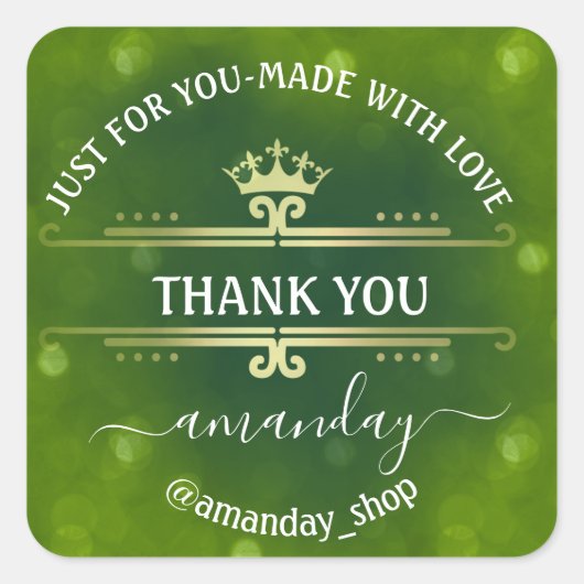 ネーム感謝していブティックショップクラウン王室の金ゴールドグリーン スクエアシール (正面)