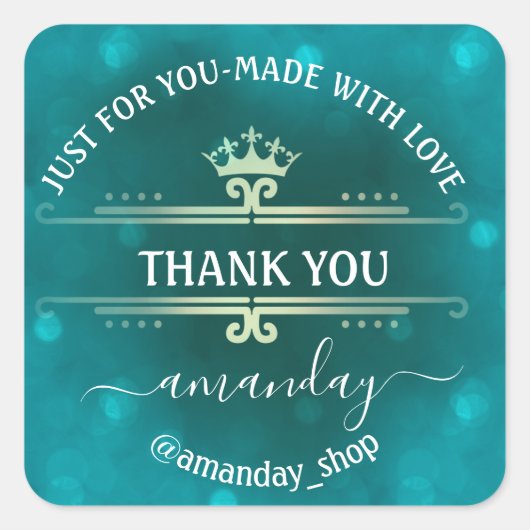 ネーム感謝していブティック王室のショップクラウン金ゴールドティール（緑がかった色） スクエアシール (正面)