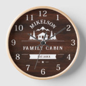 ネーム素朴パーソナライズされたファミリーキャビン 壁時計 (正面)