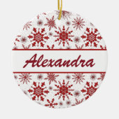 ネーム赤と白セラミック付き雪片パターン セラミックオーナメント (正面)