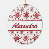 ネーム赤と白セラミック付き雪片パターン セラミックオーナメント (左)