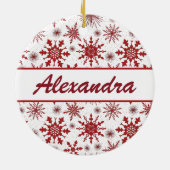 ネーム赤と白セラミック付き雪片パターン セラミックオーナメント (裏面)
