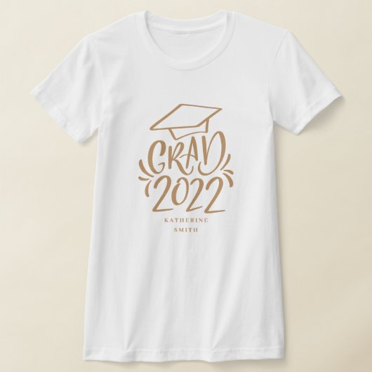 ネーム金ゴールドキャップTシャツ付き手書きGrad 2022 Tシャツ (レイダウン)
