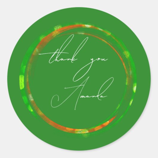 ネーム グリーン カッパー オレンジ ウッドランド ありがとう ラウンドシール (正面)