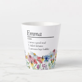 ネーム・デフィニション・カントリー・ラスティック・ワイルドフラワーのボーダー カフェラテマグ