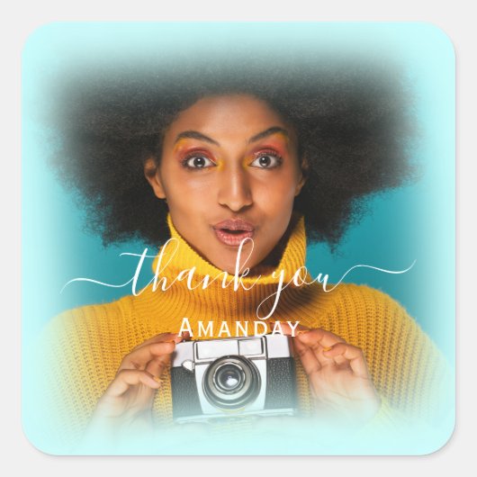 ネーム フォト ブルー フレーム ブライダル スイート16 スクエアシール (正面)