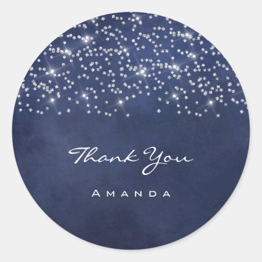 ネーム 16th ブライダル ウェディング ブルー ネイビー スパーク ラウンドシール (正面)