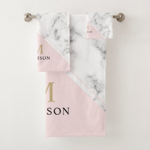 ネーモダンビーブルー大理石モノグラム バスタオルセット