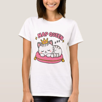 ネapping女王猫ママTシャツ | かわいい猫の寝顔デザイン Tシャツ