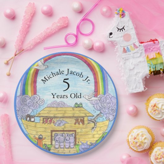 ノアのアークウォーターカラーレインボーおもしろいゾウ ペーパープレート (パーティー)