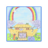 ノアのアークウォーターカラーレインボーおもしろいゾウ メタルプリント (正面)