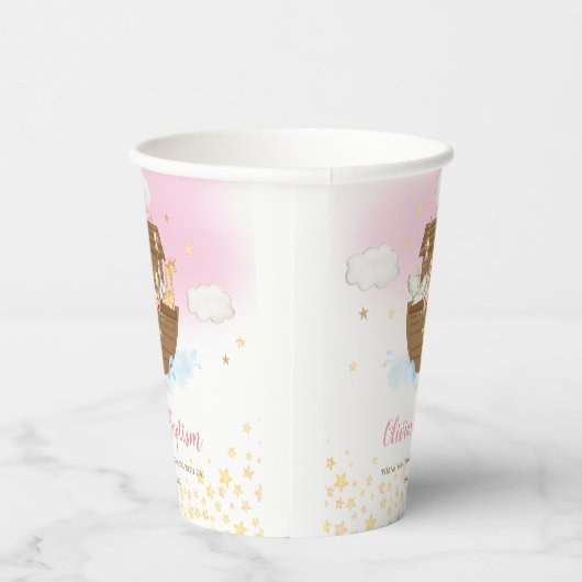 ノアのアークピンクかわいい動物のバプテスマ《キリスト教》洗礼式や命名式 紙コップ (右)