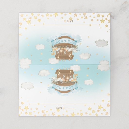 ノアのアークブルーかわいい動物の男の子の赤ちゃんシャワー名 プレイスカード (外部開封)
