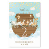 ノアのアークブルーかわいい動物バプテスマの赤ちゃんシャワー テーブルナンバー (裏面)