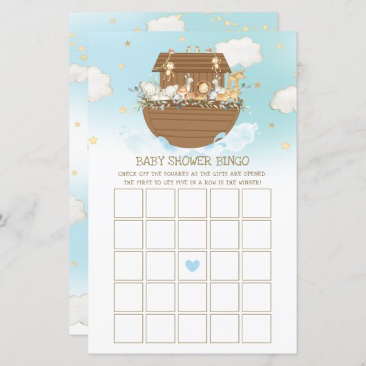 ノアのアークブルーボーイベビーシャワービンゴゲーム (正面/裏面)