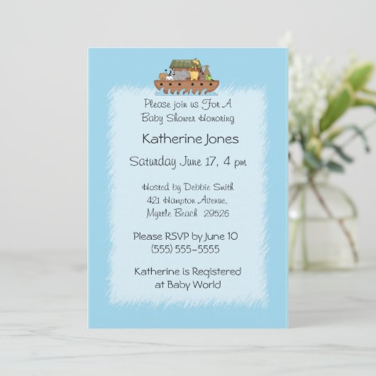 ノアのアークベビーシャワー招待状。 招待状 (スタンド正面)