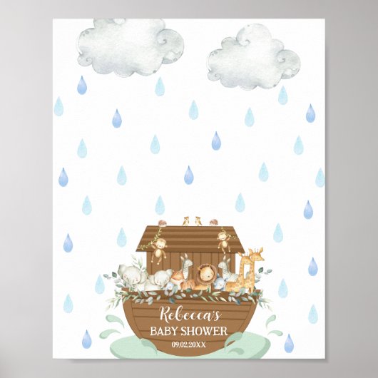 ノアのアークベビーシャワー指紋ゲストブック ポスター (正面)