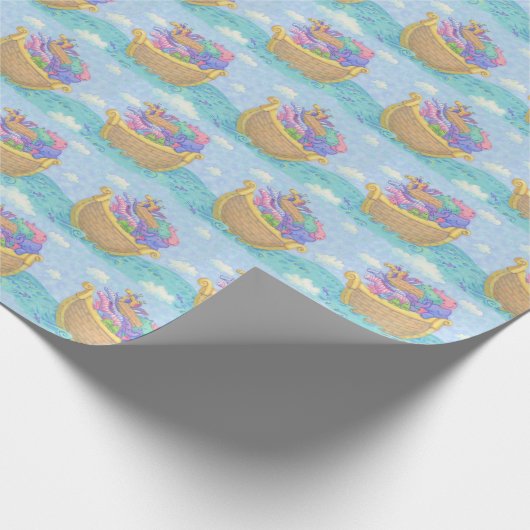 ノアのアーク動物の青いターコイズ ラッピングペーパー (角)