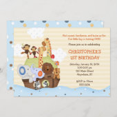 ノアのアーク誕生日招待状(オプションの写真を含む) 招待状 (正面/裏面)